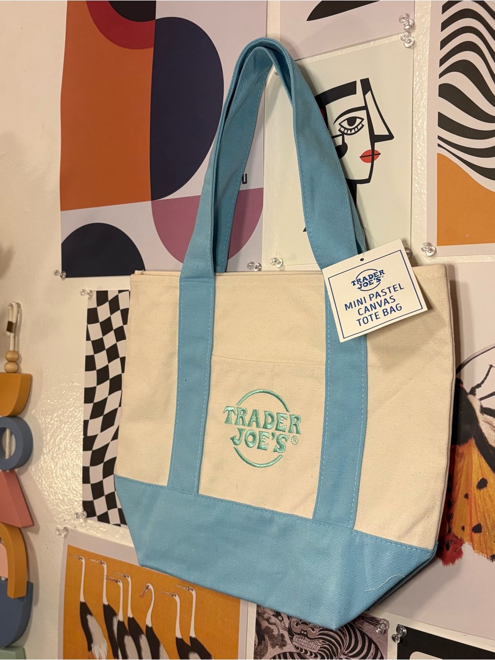 Trader Joe’s Pastel Blue Canvas Mini Tote - Picture 4 of 6